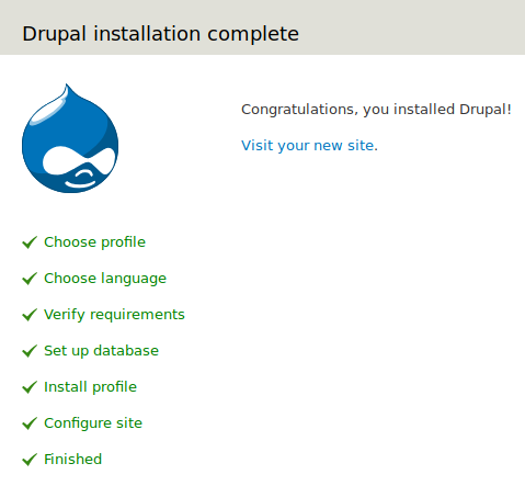 Drupal installation complete page